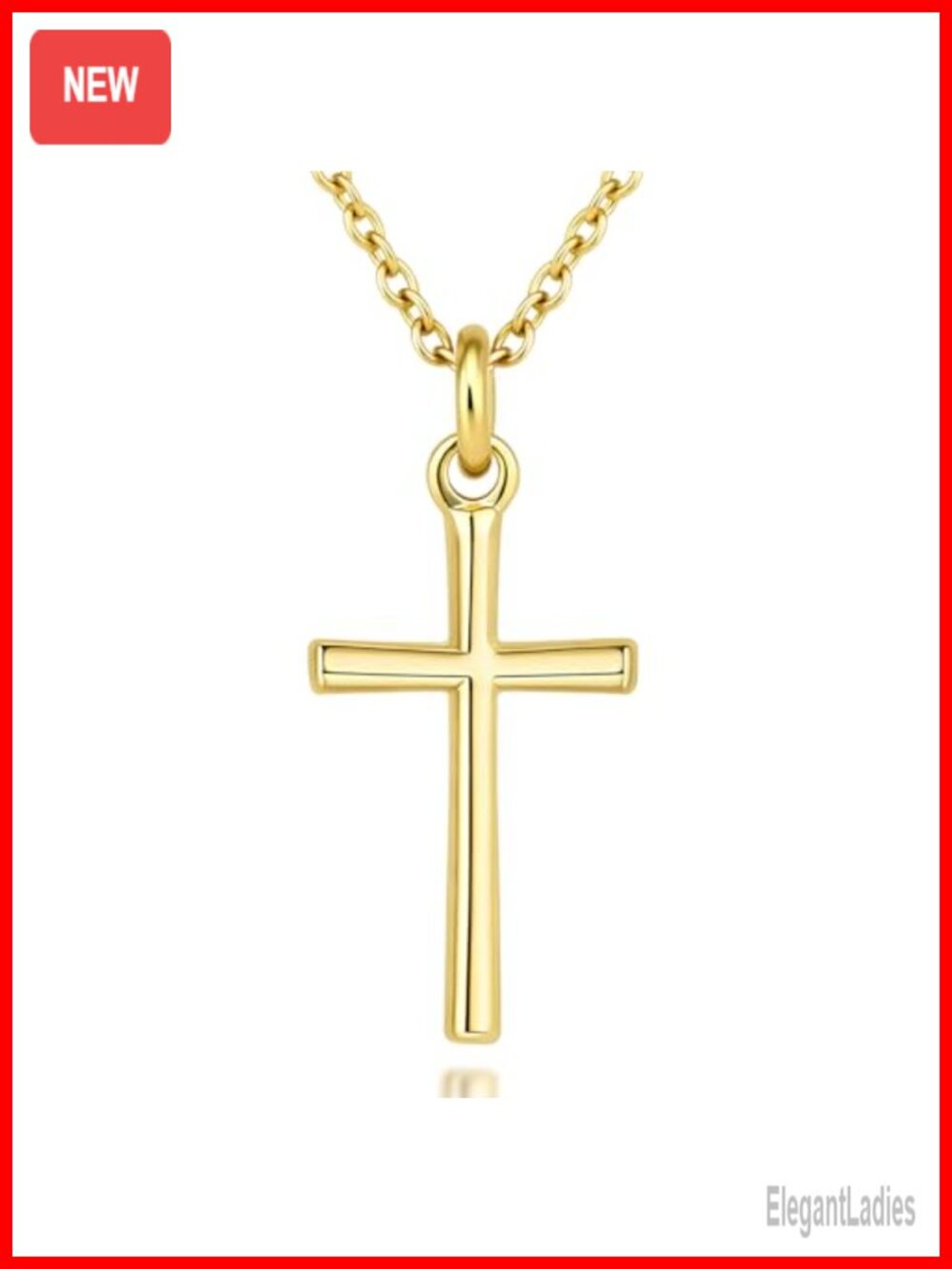 18K Gold Plated S925 Silver Cross Necklace 24 Inch Cable Chain